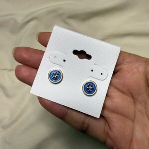 Tory Burch Blue Enamel and Silver Earrings